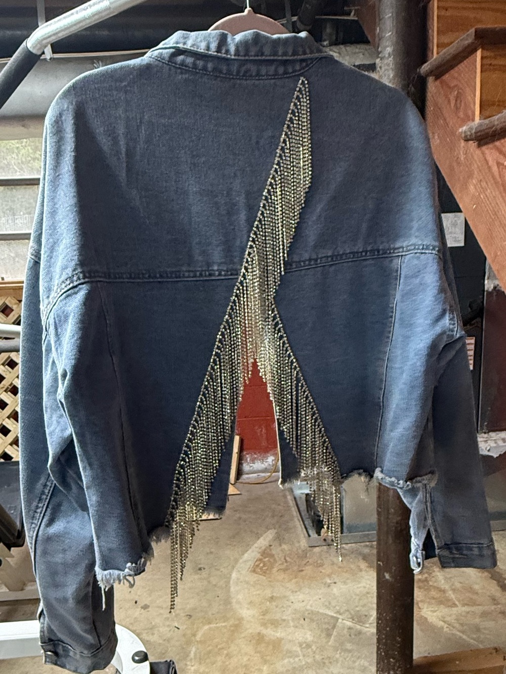 Fringed Rhinestone-Trim Denim Jacket- NWOT